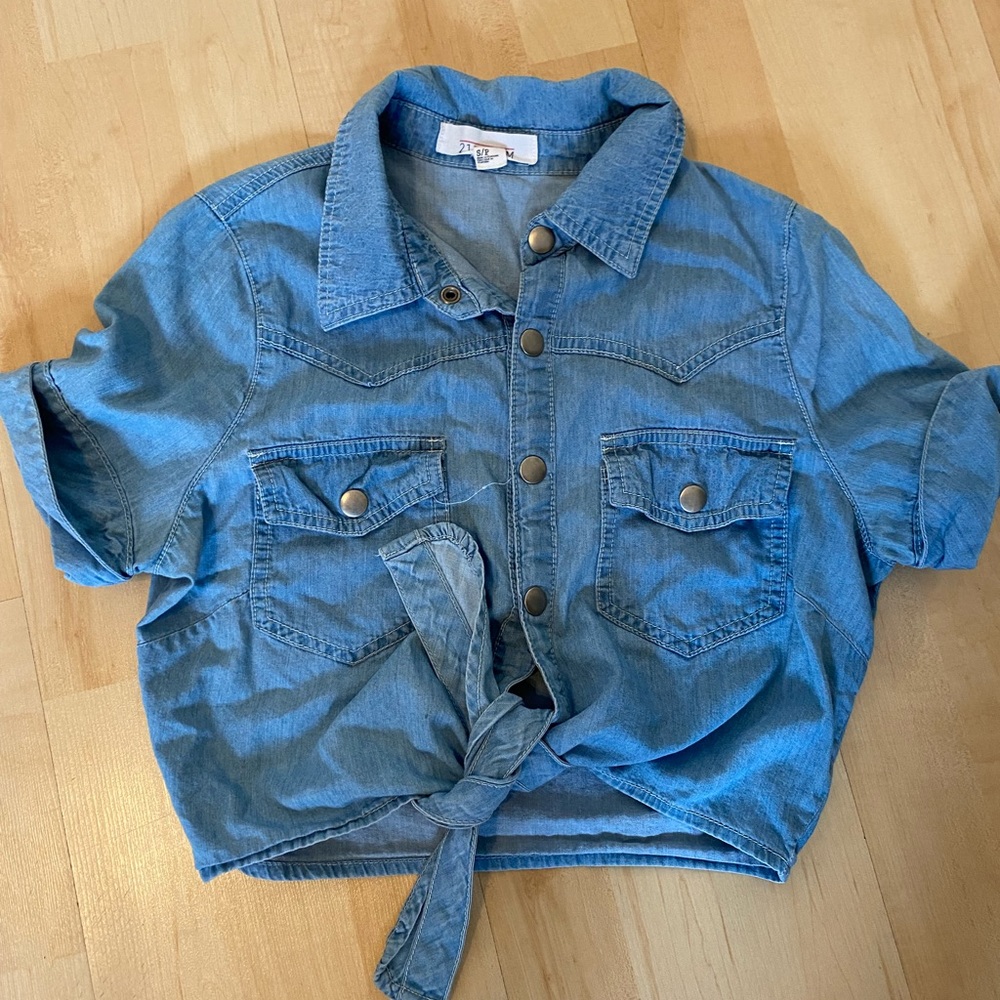 Jean button up crop top